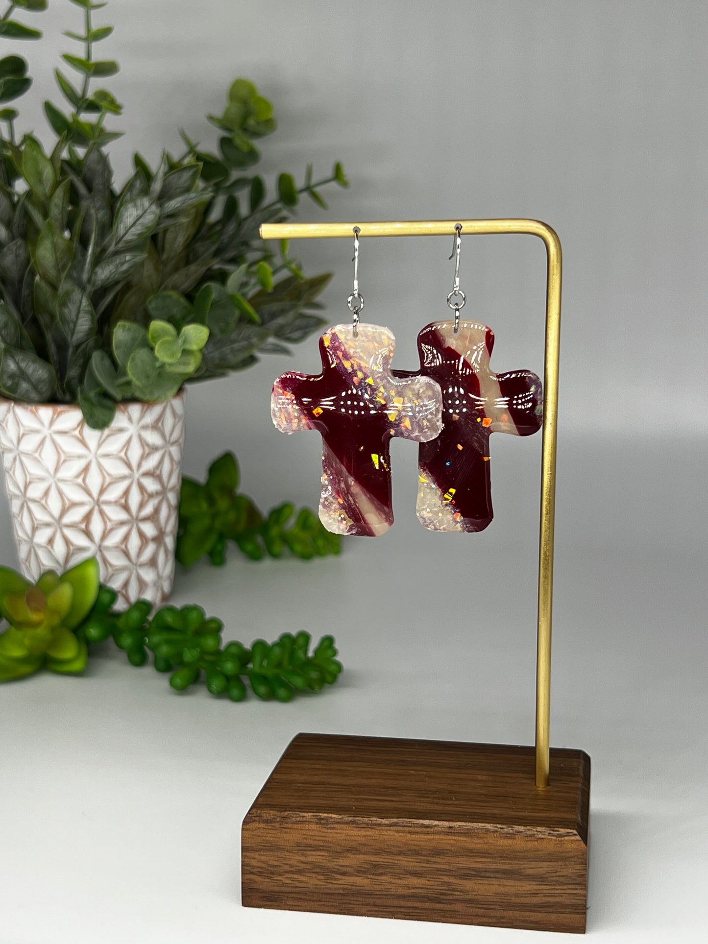 Burgundy Translucent Cross Dangle
