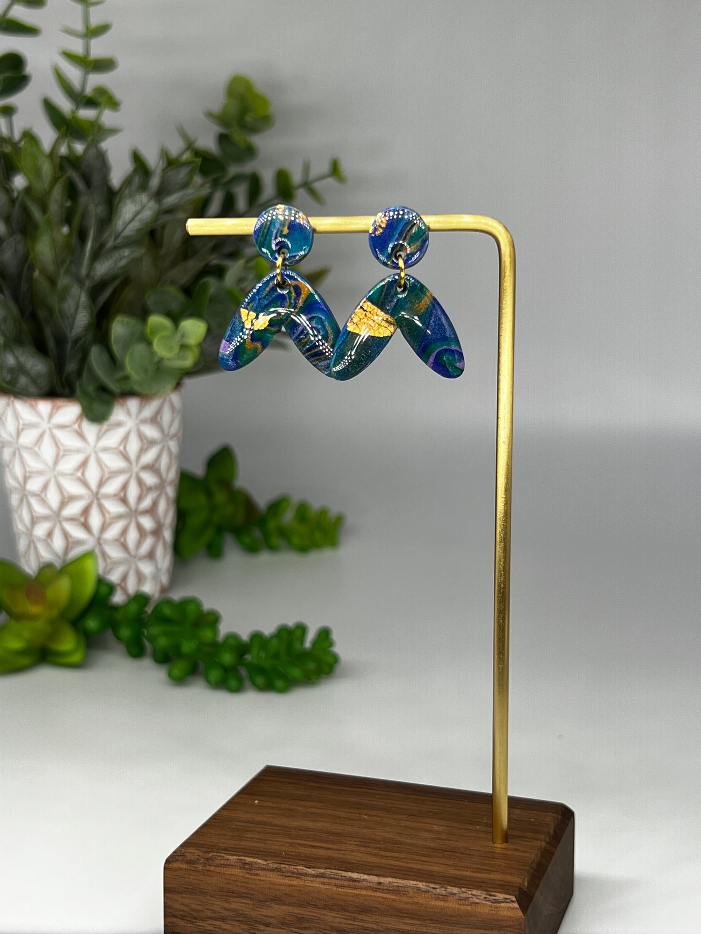 Moody Blues Dangle Earring with Gold Accent