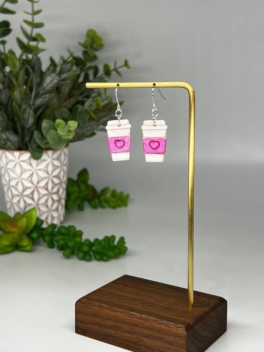 Coffee Cup Dangle Earring in Hot Pink