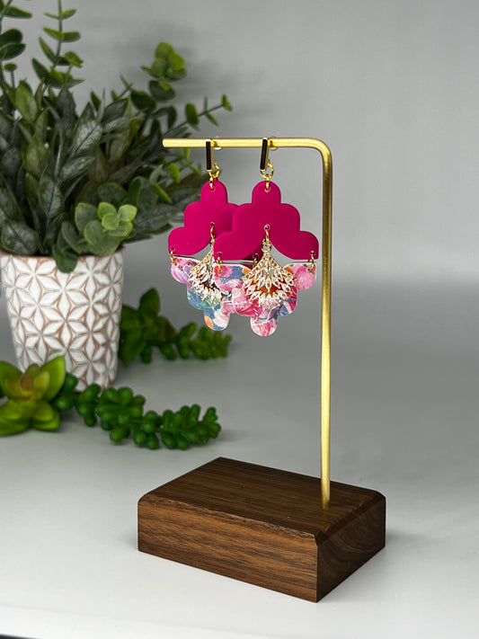 Hot Pink Floral Duo Dangle Earring