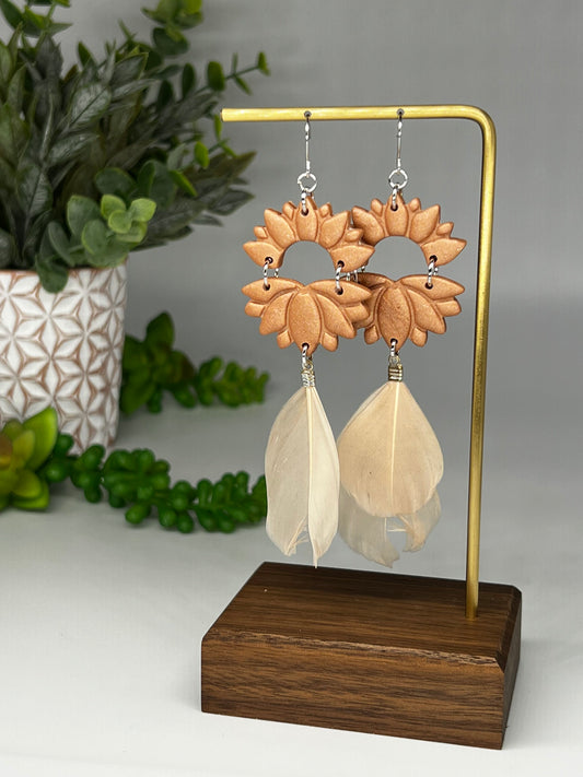 Natural Golden Dangle Earring with Feathers