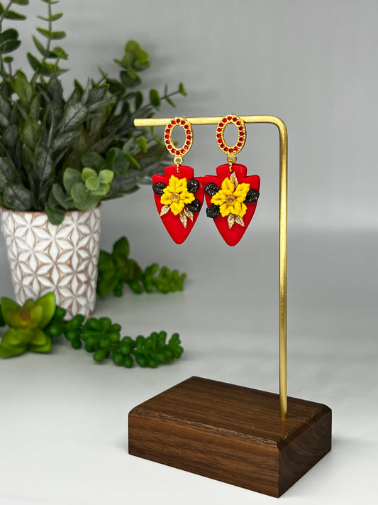 Red Arrowhead with Yellow Floral Detail Dangle