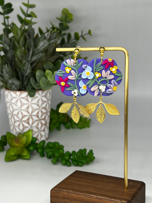 Spring Floral Flower Dangle with Gold Accent