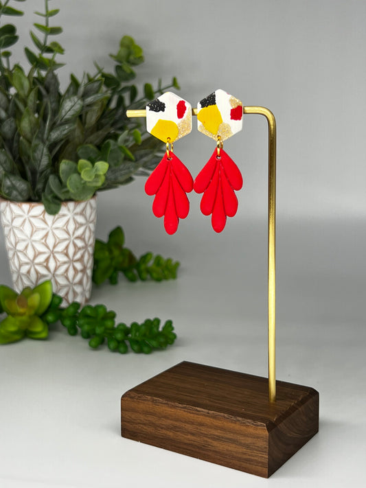Terrazzo Stud with Red Dangle Accent