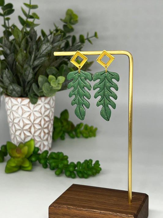 Tropical Leaf with Gold Accent Dangle Earring